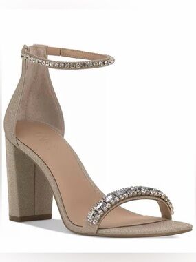 INC Lana Rhinestone Heels Gold Glitter Block Heel Sandals Size 8.5 Women’s NEW